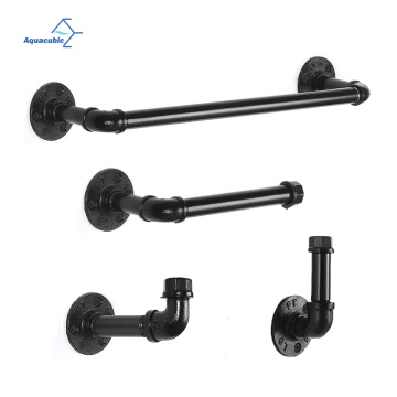 Moderno chique chique eletromalado preto tubo industrial hardware de banheiro fixado por kit de decoração de tubo 4 peças